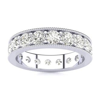 1 3/4 Carat Round Diamond Milgrain Eternity Ring In 14 Karat White Gold, Ring Size 4