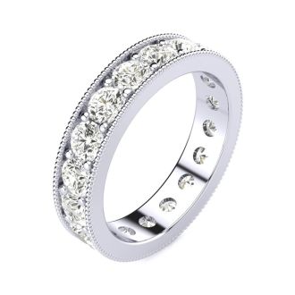 1 3/4 Carat Round Diamond Milgrain Eternity Ring In 14 Karat White Gold, Ring Size 4