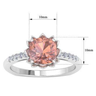 1-1/2 Carat Cushion Cut Morganite and Diamond Ring In 14K White Gold