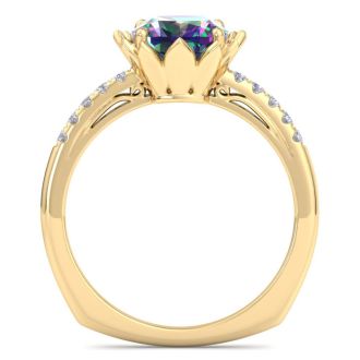 1-1/2 Carat Cushion Shape Mystic Topaz Ring and Diamonds In 14 Karat Yellow Gold