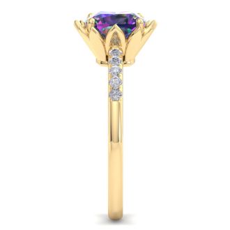 1-1/2 Carat Cushion Shape Mystic Topaz Ring and Diamonds In 14 Karat Yellow Gold