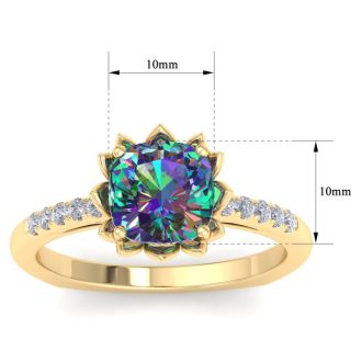 1-1/2 Carat Cushion Shape Mystic Topaz Ring and Diamonds In 14 Karat Yellow Gold