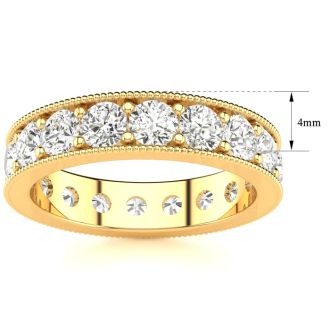 1 3/4 Carat Round Diamond Milgrain Eternity Ring In 14 Karat Yellow Gold, Ring Size 4