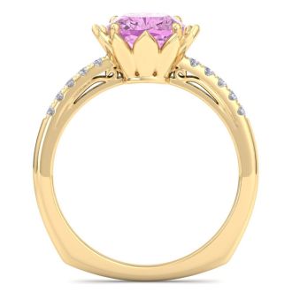Pink Topaz Ring: 1 1/2 Carat Cushion Cut Pink Topaz and Diamond Ring