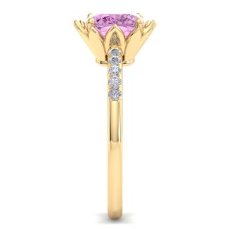 Pink Topaz Ring: 1 1/2 Carat Cushion Cut Pink Topaz and Diamond Ring