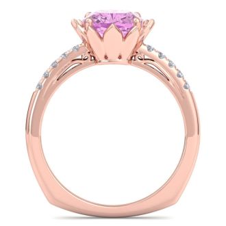 Pink Topaz Ring: 1 1/2 Carat Cushion Cut Pink Topaz and Diamond Ring
