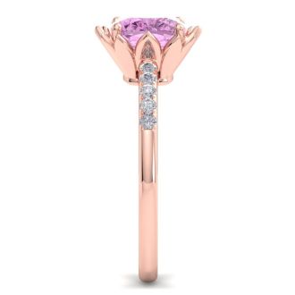 Pink Topaz Ring: 1 1/2 Carat Cushion Cut Pink Topaz and Diamond Ring