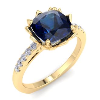 Sapphire Ring: 1 1/2 Carat Cushion Cut Sapphire and Diamond Ring