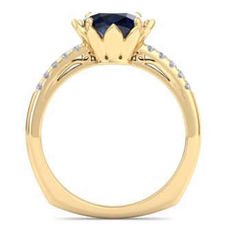 Sapphire Ring: 1 1/2 Carat Cushion Cut Sapphire and Diamond Ring
