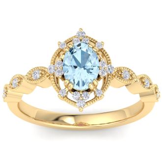 Aquamarine Ring: 1 Carat Aquamarine and Diamond Ring