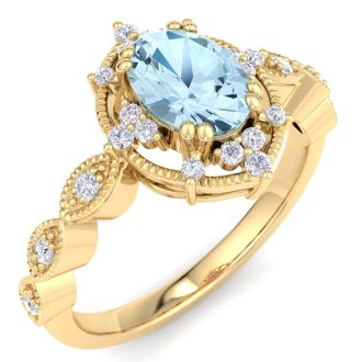 Aquamarine Ring: 1 Carat Aquamarine and Diamond Ring