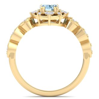 Aquamarine Ring: 1 Carat Aquamarine and Diamond Ring