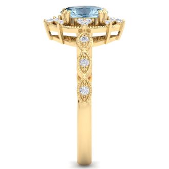 Aquamarine Ring: 1 Carat Aquamarine and Diamond Ring