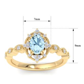 Aquamarine Ring: 1 Carat Aquamarine and Diamond Ring