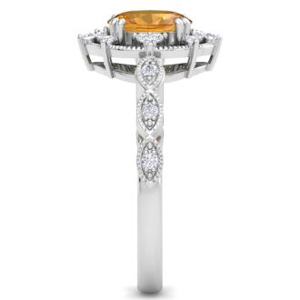 Citrine Ring: 1 Carat Citrine and Diamond Ring