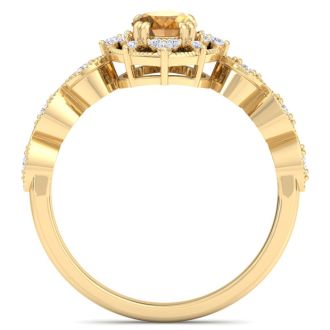 Citrine Ring: 1 Carat Citrine and Diamond Ring