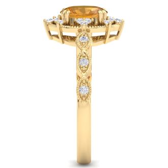 Citrine Ring: 1 Carat Citrine and Diamond Ring