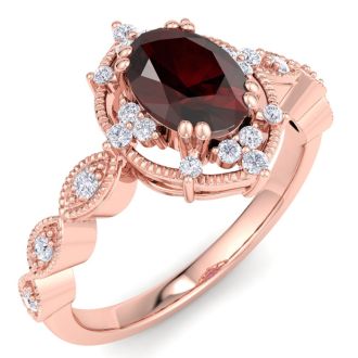 Garnet Ring: 2 Carat Garnet and Diamond Ring