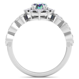 1 Carat Round Shape Mystic Topaz Ring With Diamond Halo In 14 Karat White Gold