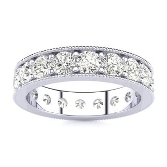 1 3/4 Carat Round Diamond Milgrain Eternity Ring In 14 Karat White Gold, Ring Size 4.5