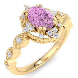Pink Topaz Ring: 2 Carat Pink Topaz and Diamond Ring