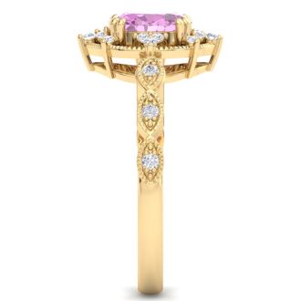 Pink Topaz Ring: 2 Carat Pink Topaz and Diamond Ring