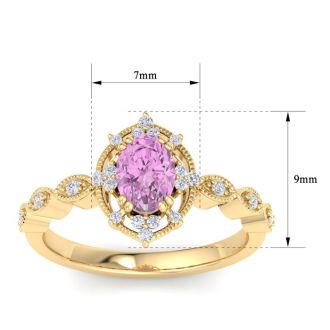 Pink Topaz Ring: 2 Carat Pink Topaz and Diamond Ring
