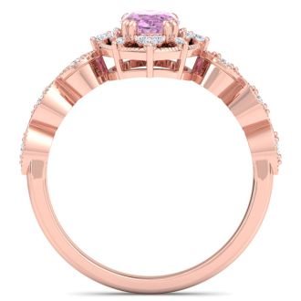 Pink Topaz Ring: 2 Carat Pink Topaz and Diamond Ring