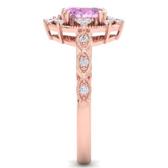 Pink Topaz Ring: 2 Carat Pink Topaz and Diamond Ring