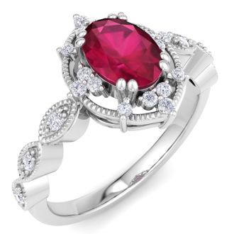 Ruby Ring: 2 Carat Ruby and Diamond Ring