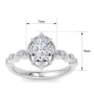 1 Carat Oval Shape Halo Diamond Engagement Ring In 14K White Gold