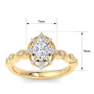 1 Carat Oval Shape Halo Diamond Engagement Ring In 14K Yellow Gold