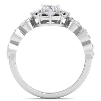 1 Carat Oval Shape Halo Diamond Engagement Ring In 14K White Gold