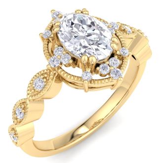 1 Carat Oval Shape Halo Diamond Engagement Ring In 14K Yellow Gold
