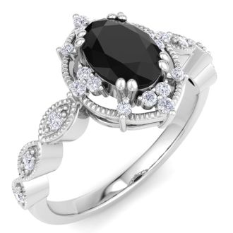 1 Carat Oval Shape Black Diamond Engagement Ring In 14K White Gold