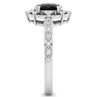 1 Carat Oval Shape Black Diamond Engagement Ring In 14K White Gold