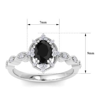 1 Carat Oval Shape Black Diamond Engagement Ring In 14K White Gold