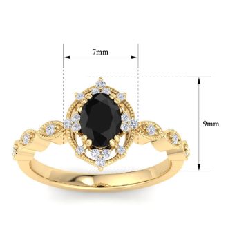 1 Carat Oval Shape Black Diamond Engagement Ring In 14K Yellow Gold