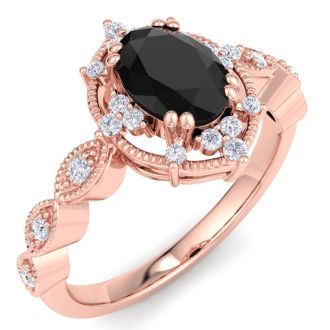 1 Carat Oval Shape Black Diamond Engagement Ring In 14K Rose Gold
