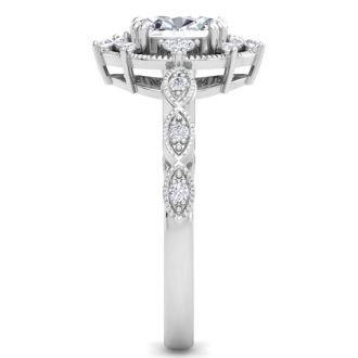 1 Carat Oval Shape Halo Lab Grown Diamond Engagement Ring In 14K White Gold