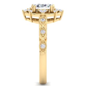1 Carat Oval Shape Halo Lab Grown Diamond Engagement Ring In 14K Yellow Gold