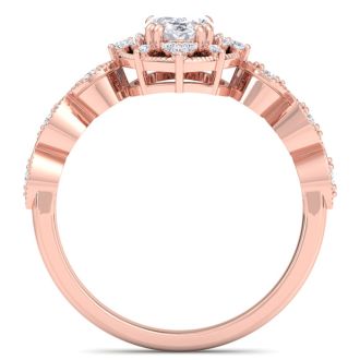 1 Carat Oval Shape Halo Lab Grown Diamond Engagement Ring In 14K Rose Gold