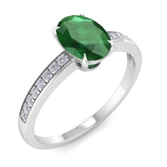 Emerald Ring: 1 Carat Oval Shape Emerald and Diamond Ring