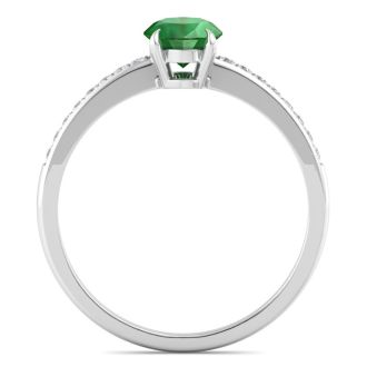 Emerald Ring: 1 Carat Oval Shape Emerald and Diamond Ring