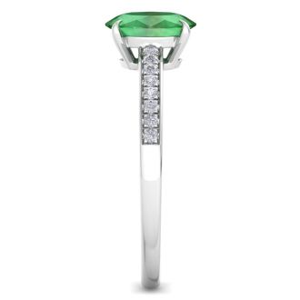 Emerald Ring: 1 Carat Oval Shape Emerald and Diamond Ring