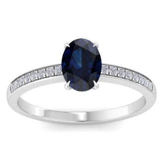 Sapphire Ring: 1 Carat Oval Shape Sapphire and Diamond Ring