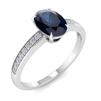 Sapphire Ring: 1 Carat Oval Shape Sapphire and Diamond Ring
