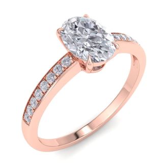 1 Carat Oval Shape Diamond Engagement Ring In 14K Rose Gold