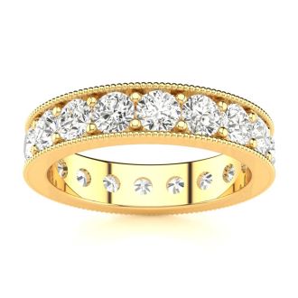 1 3/4 Carat Round Diamond Milgrain Eternity Ring In 14 Karat Yellow Gold, Ring Size 4.5