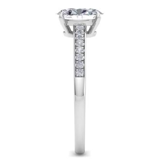 1 Carat Oval Shape Moissanite Engagement Ring In 14K White Gold